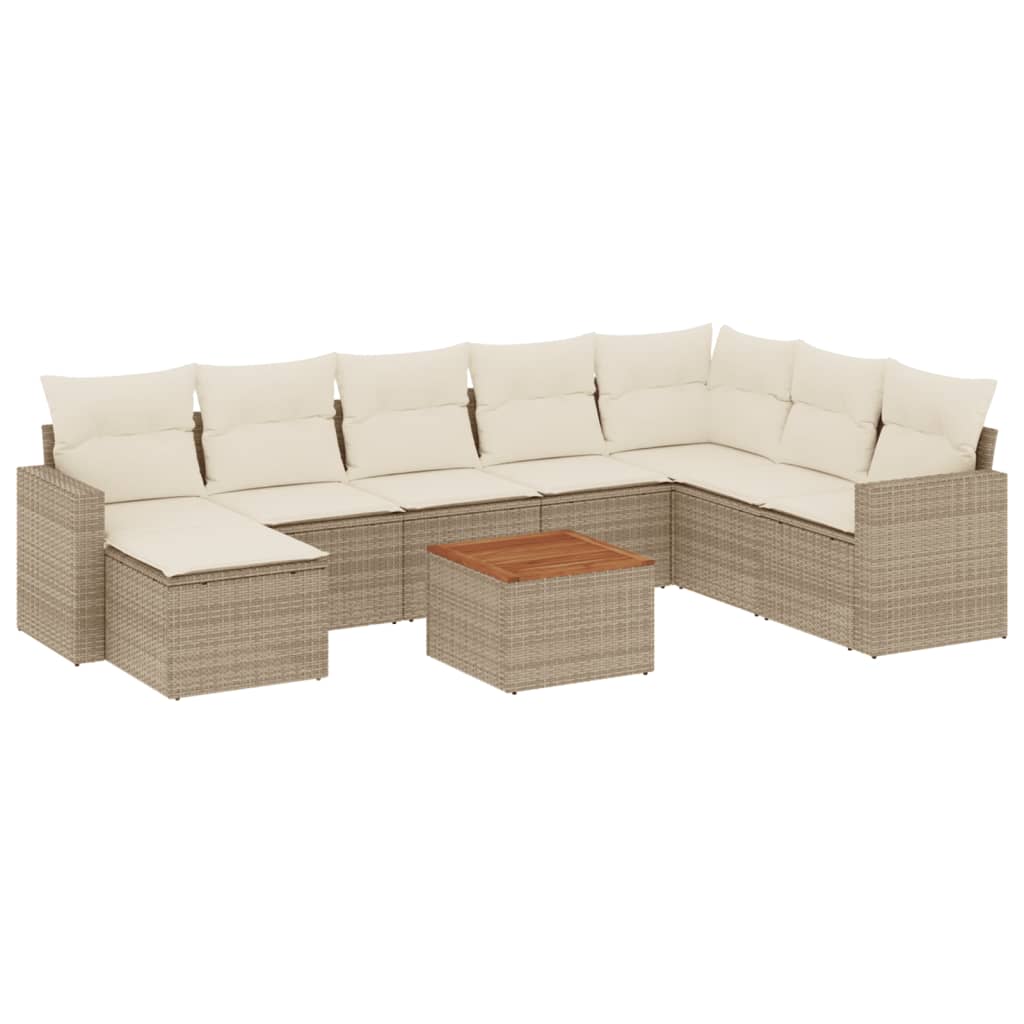 9-delige Loungeset met kussens poly rattan beige