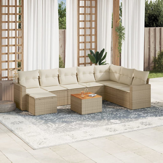 9-delige Loungeset met kussens poly rattan beige