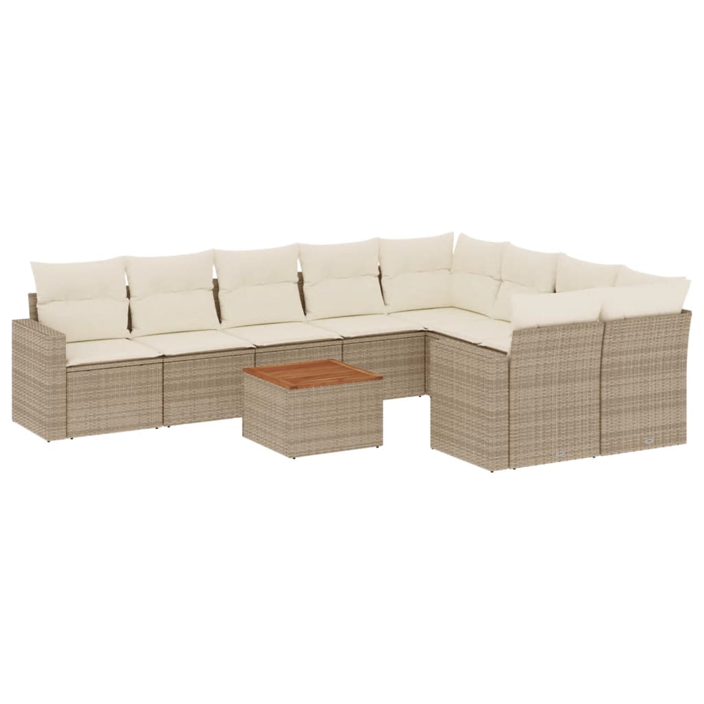 10-delige Loungeset met kussens poly rattan beige