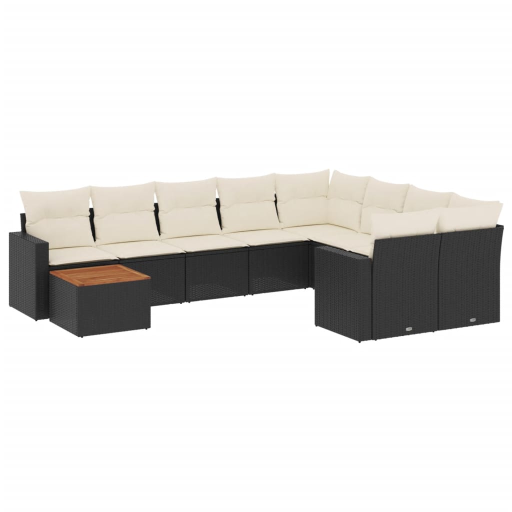 10-delige Loungeset met kussens poly rattan zwart