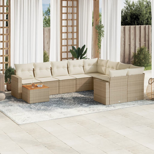 10-delige Loungeset met kussens poly rattan beige