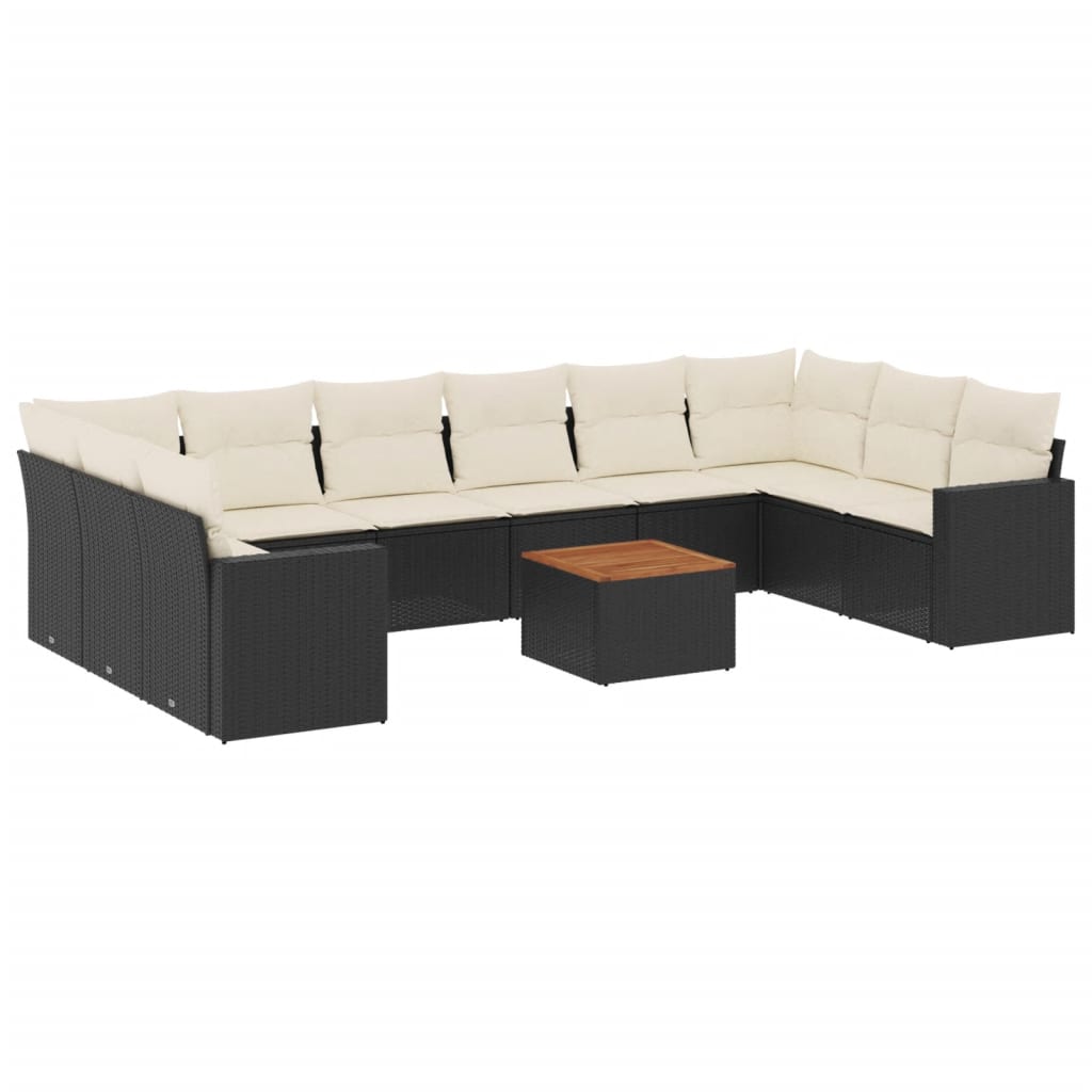 11-delige Loungeset met kussens poly rattan zwart