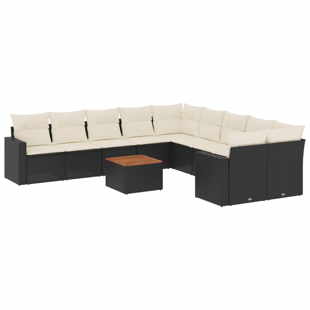 11-delige Loungeset met kussens poly rattan zwart