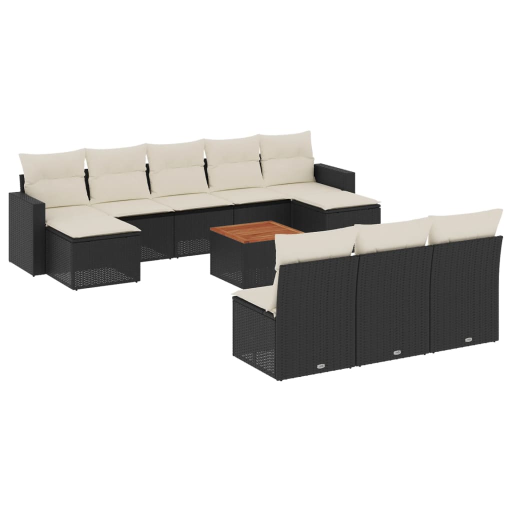 11-delige Loungeset met kussens poly rattan zwart