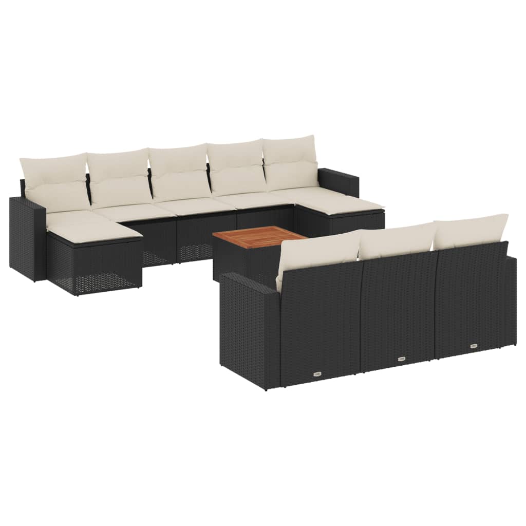 11-delige Loungeset met kussens poly rattan zwart