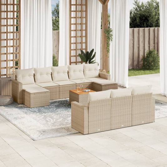 11-delige Tuinset met kussens poly rattan beige