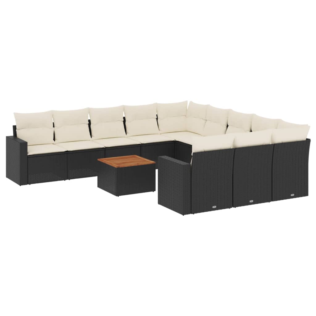 12-delige Loungeset met kussens poly rattan zwart