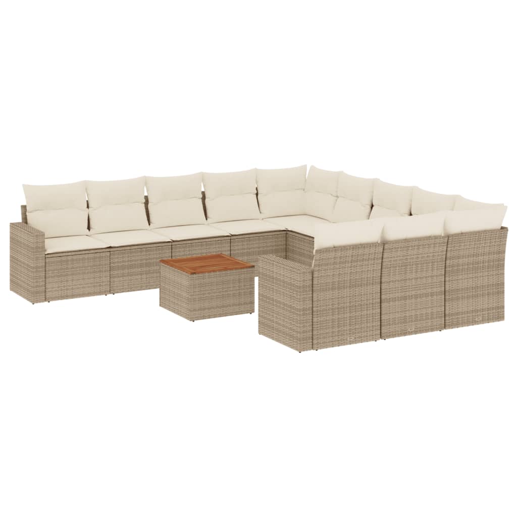 12-delige Loungeset met kussens poly rattan beige