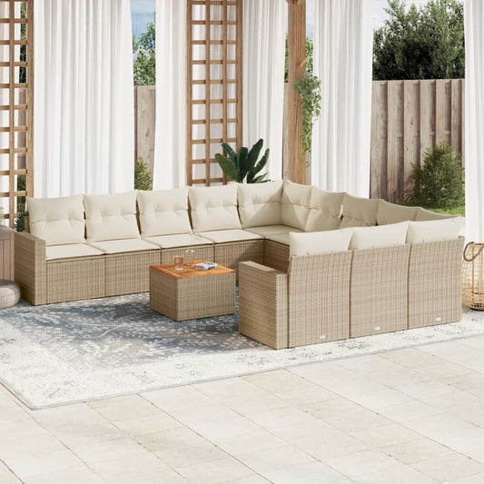 12-delige Loungeset met kussens poly rattan beige