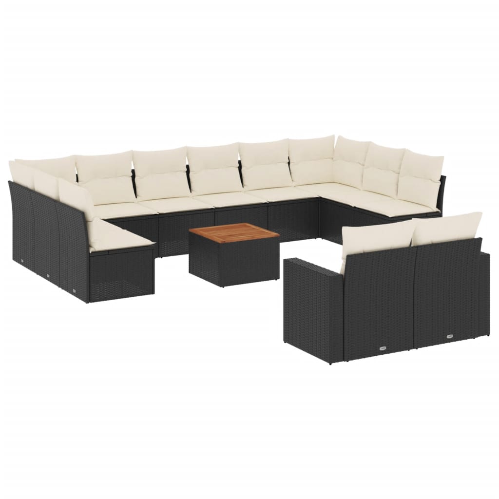 13-delige Loungeset met kussens poly rattan zwart