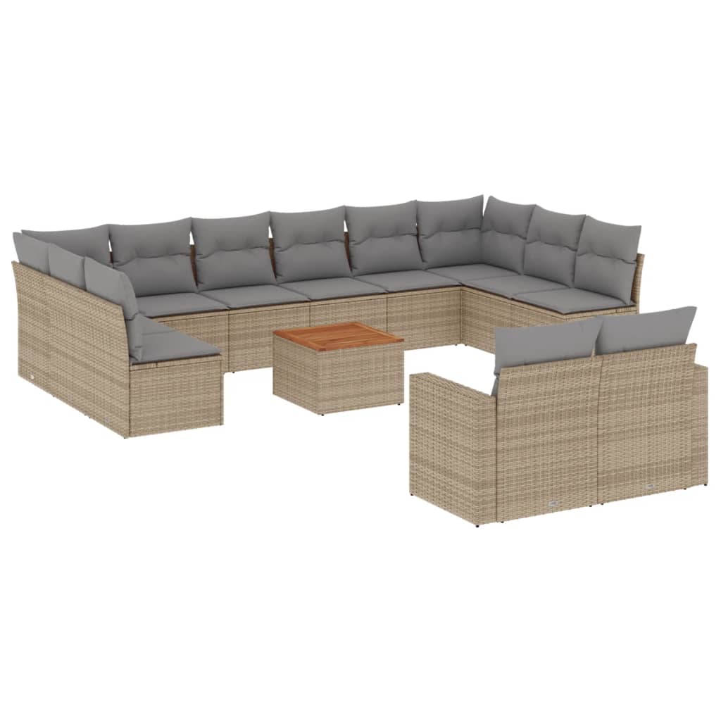 13-delige Loungeset met kussens poly rattan gemengd beige