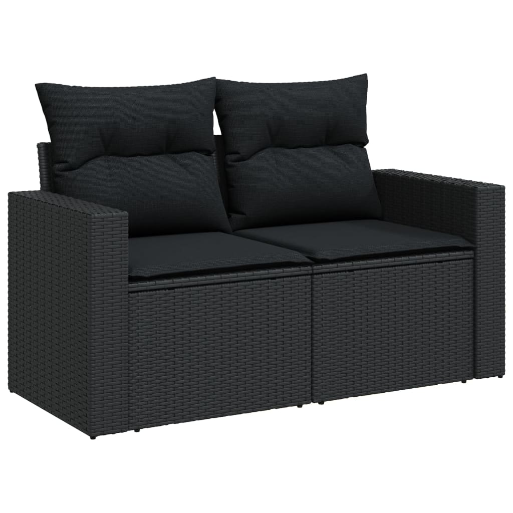 14-delige Loungeset met kussens poly rattan zwart