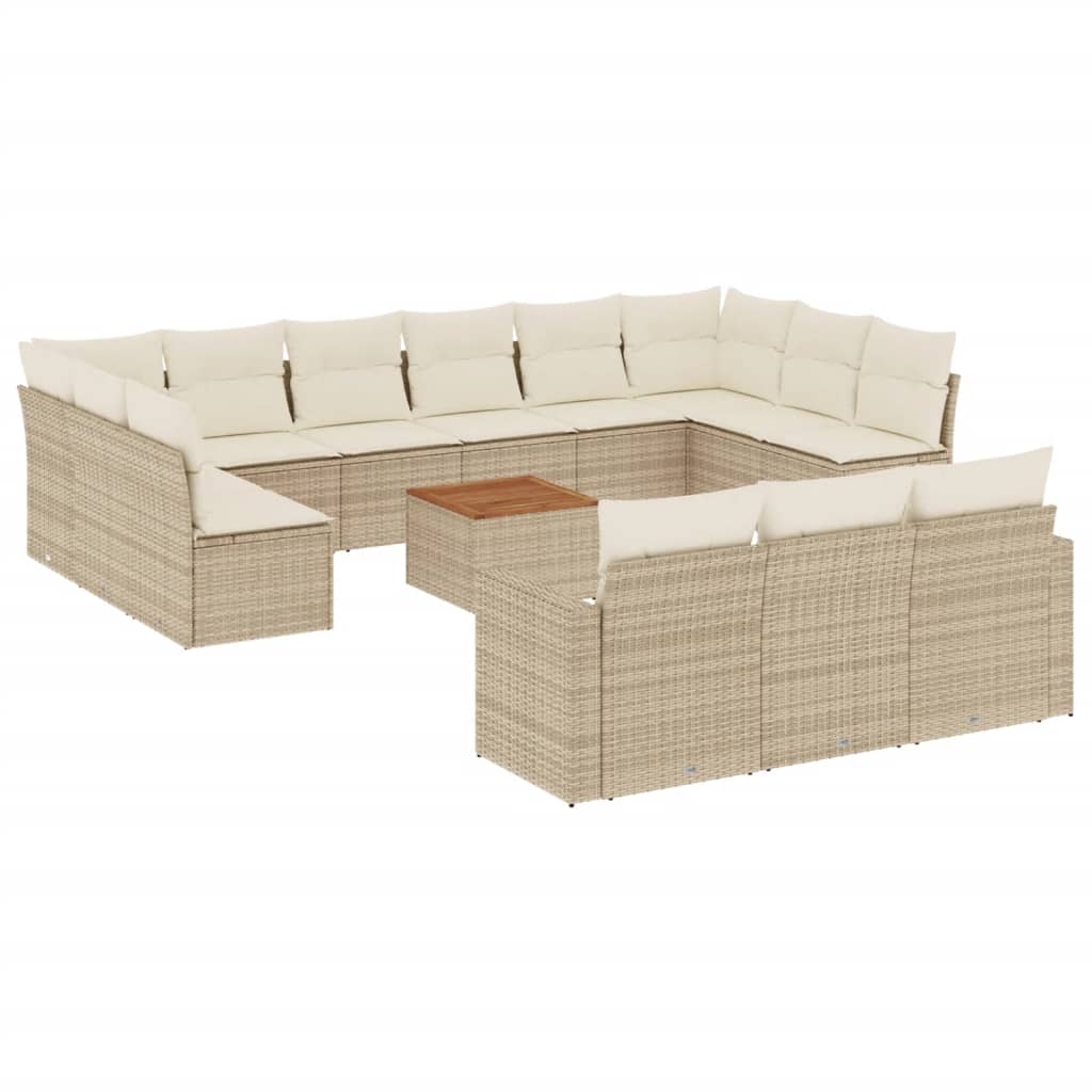 14-delige Loungeset met kussens poly rattan beige