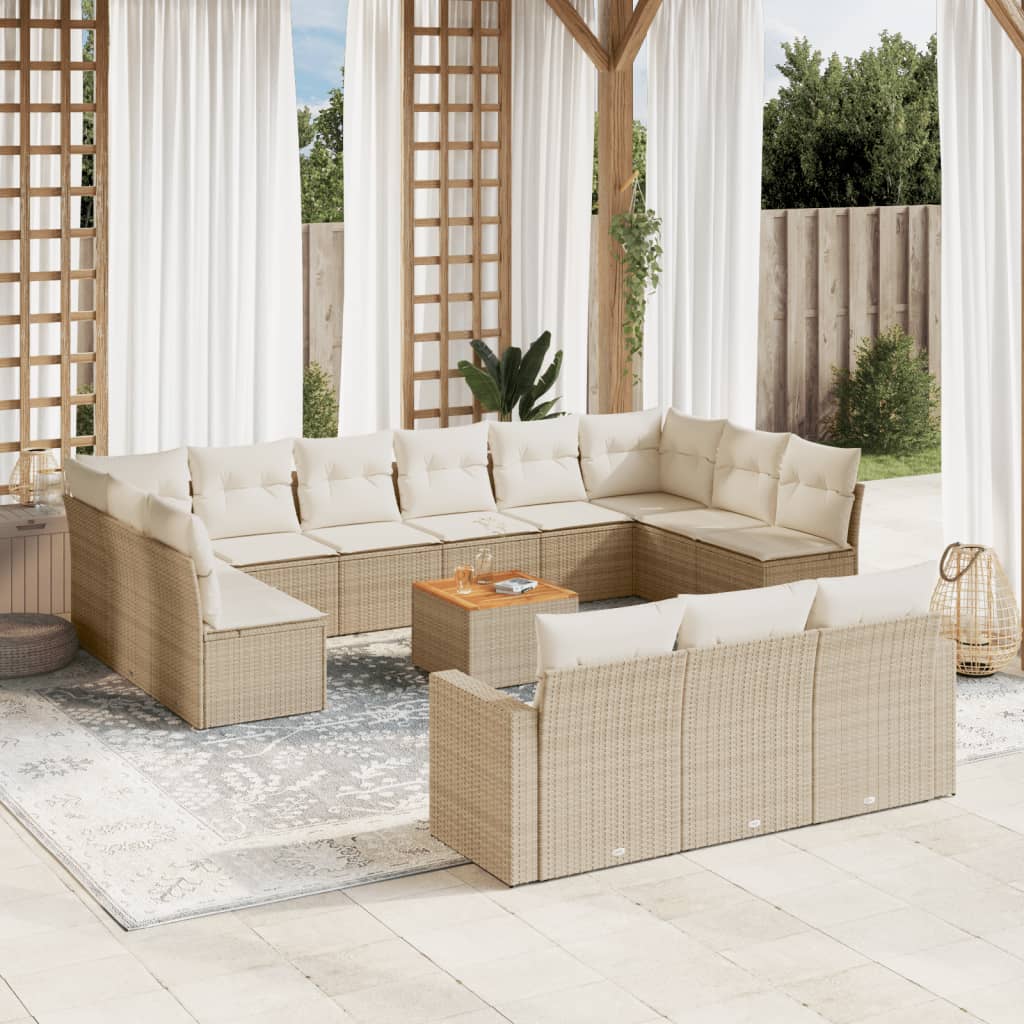 14-delige Loungeset met kussens poly rattan beige