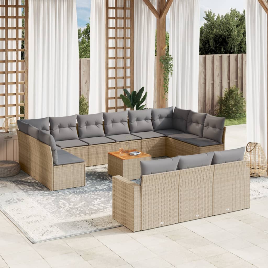 14-delige Loungeset met kussens poly rattan gemengd beige