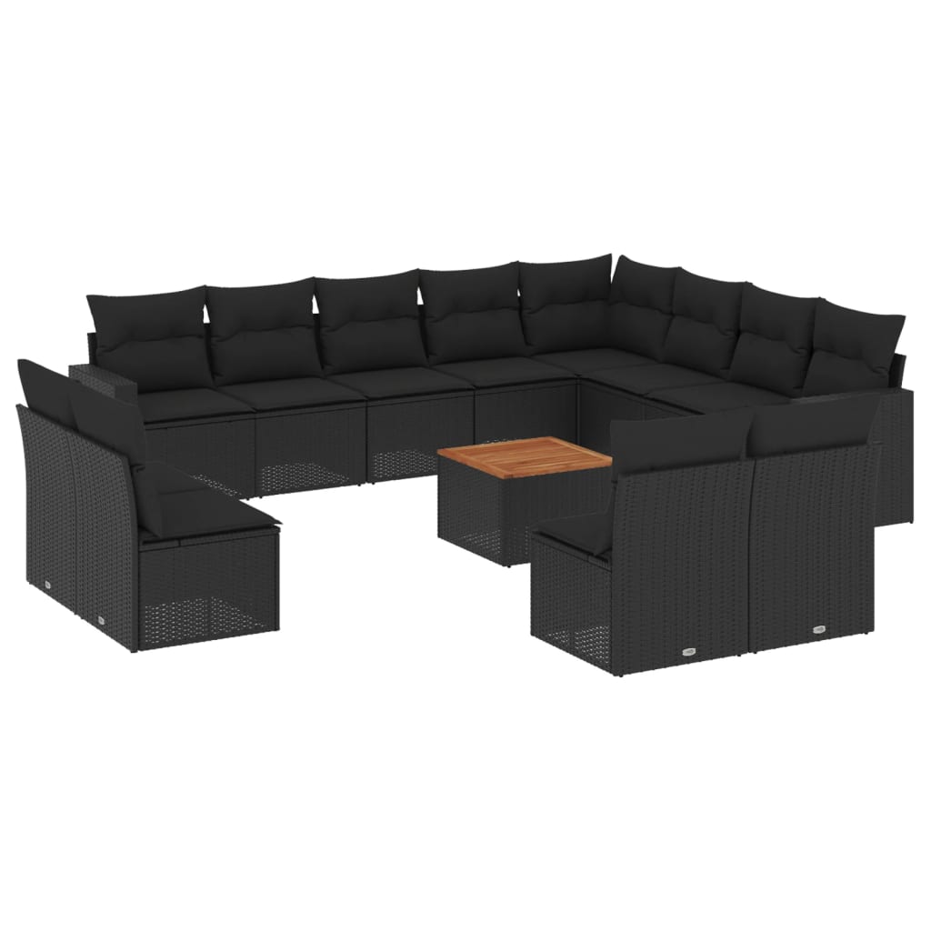 13-delige Loungeset met kussens poly rattan zwart