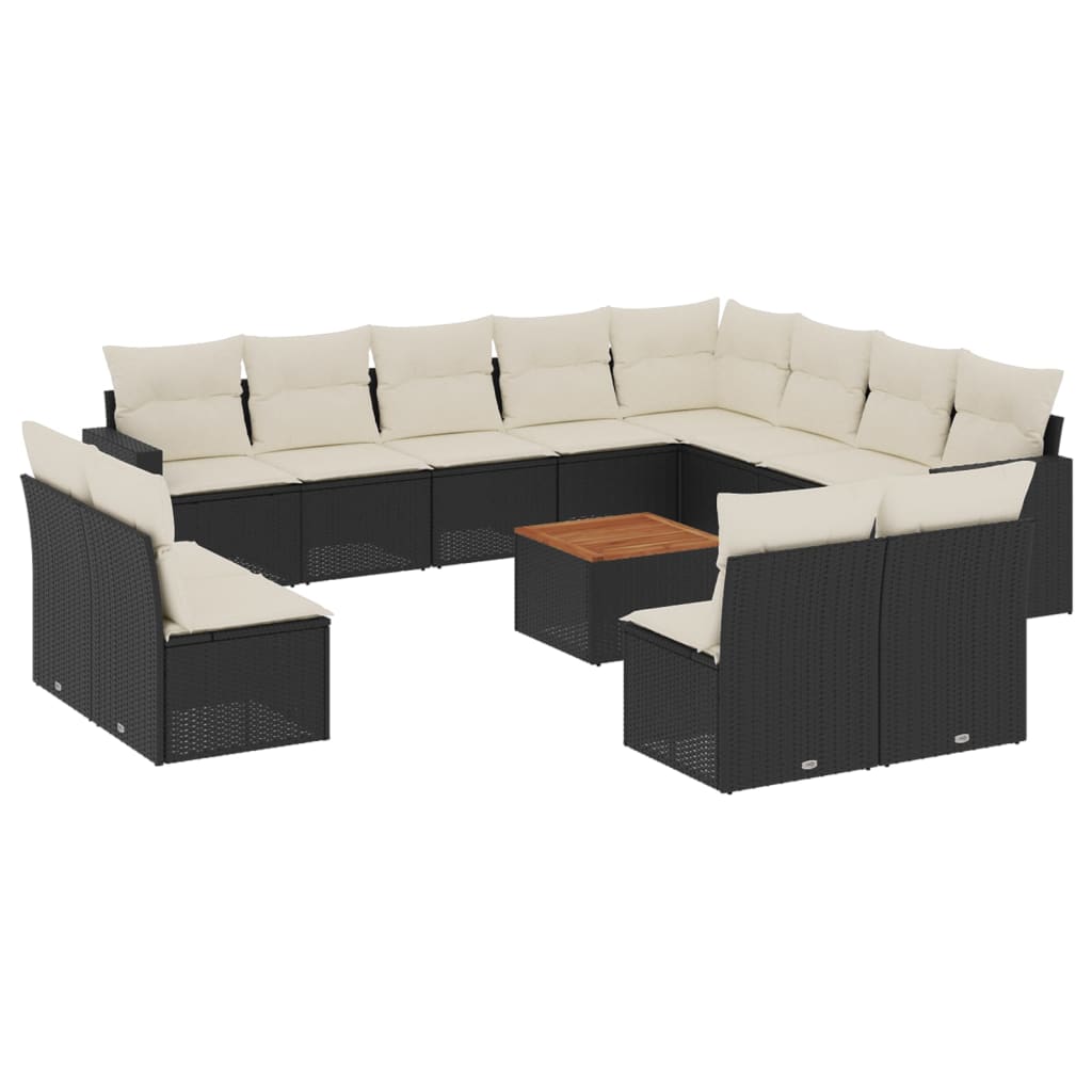 13-delige Loungeset met kussens poly rattan zwart