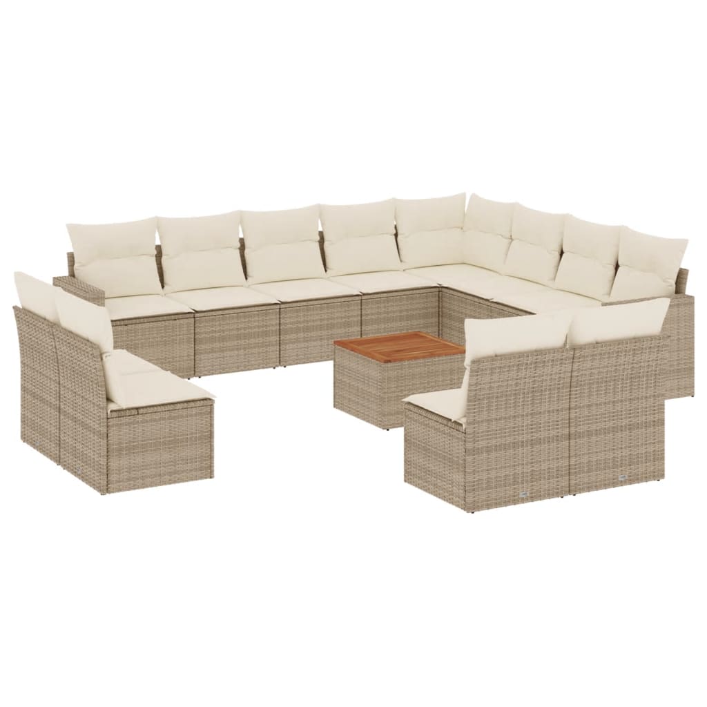 13-delige Loungeset met kussens poly rattan beige