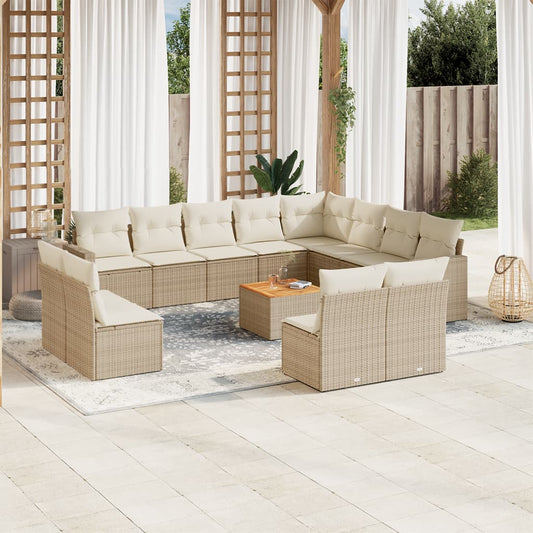 13-delige Loungeset met kussens poly rattan beige