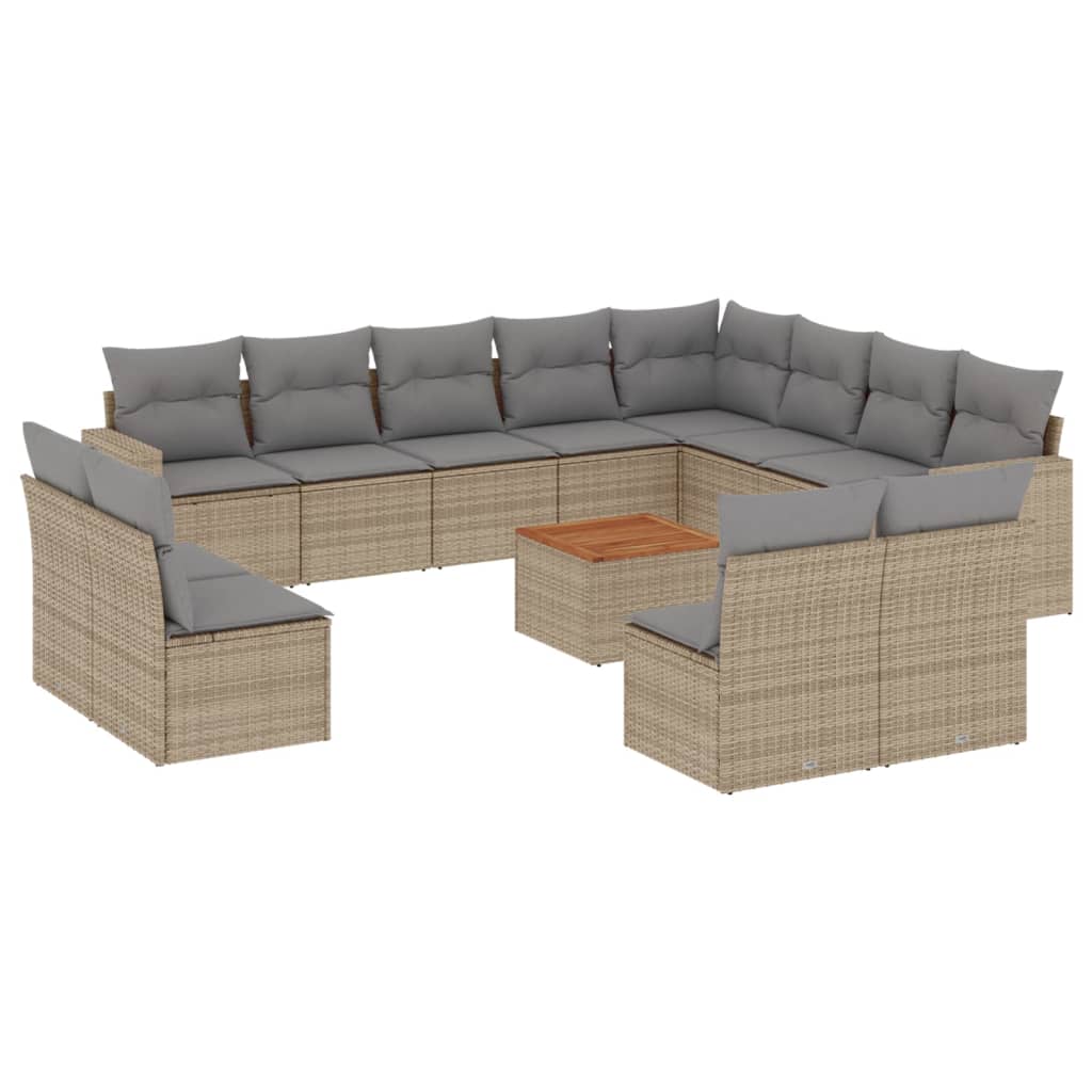 13-delige Loungeset met kussens poly rattan gemengd beige