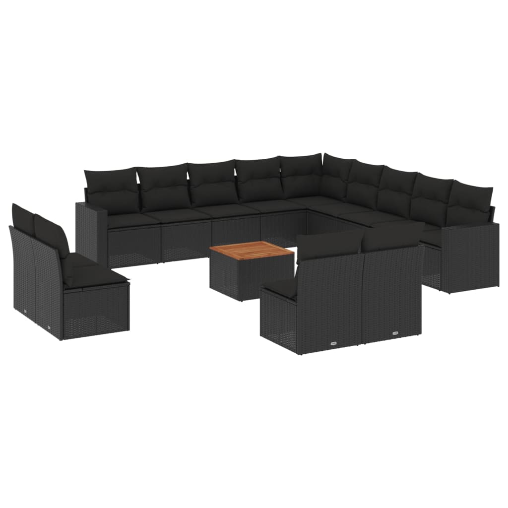 14-delige Loungeset met kussens poly rattan zwart