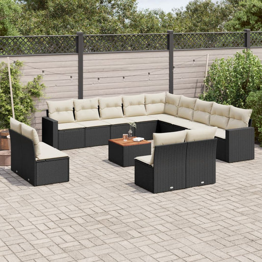 14-delige Loungeset met kussens poly rattan zwart