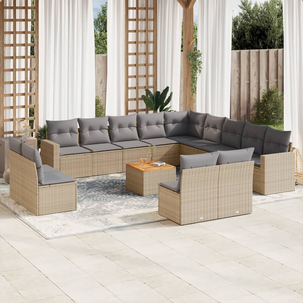 14-delige Loungeset met kussens poly rattan gemengd beige