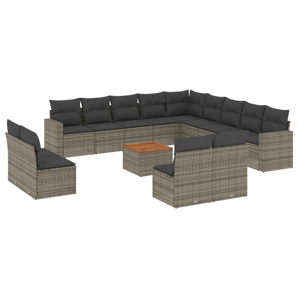 14-delige Loungeset met kussens poly rattan grijs