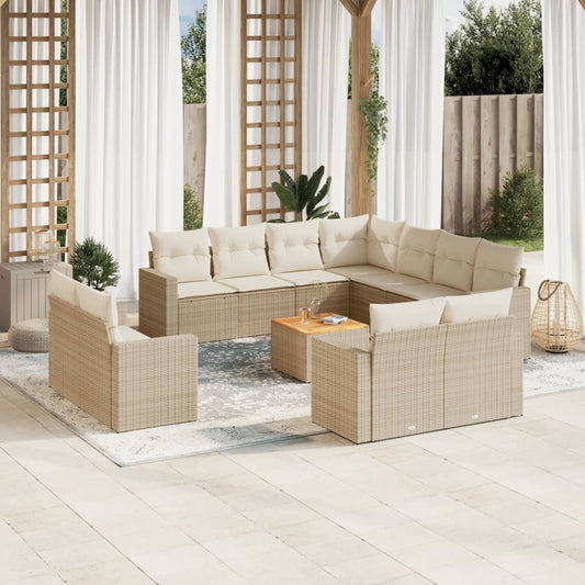 12-delige Loungeset met kussens poly rattan beige