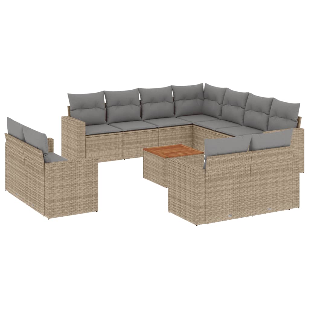 12-delige Loungeset met kussens poly rattan gemengd beige