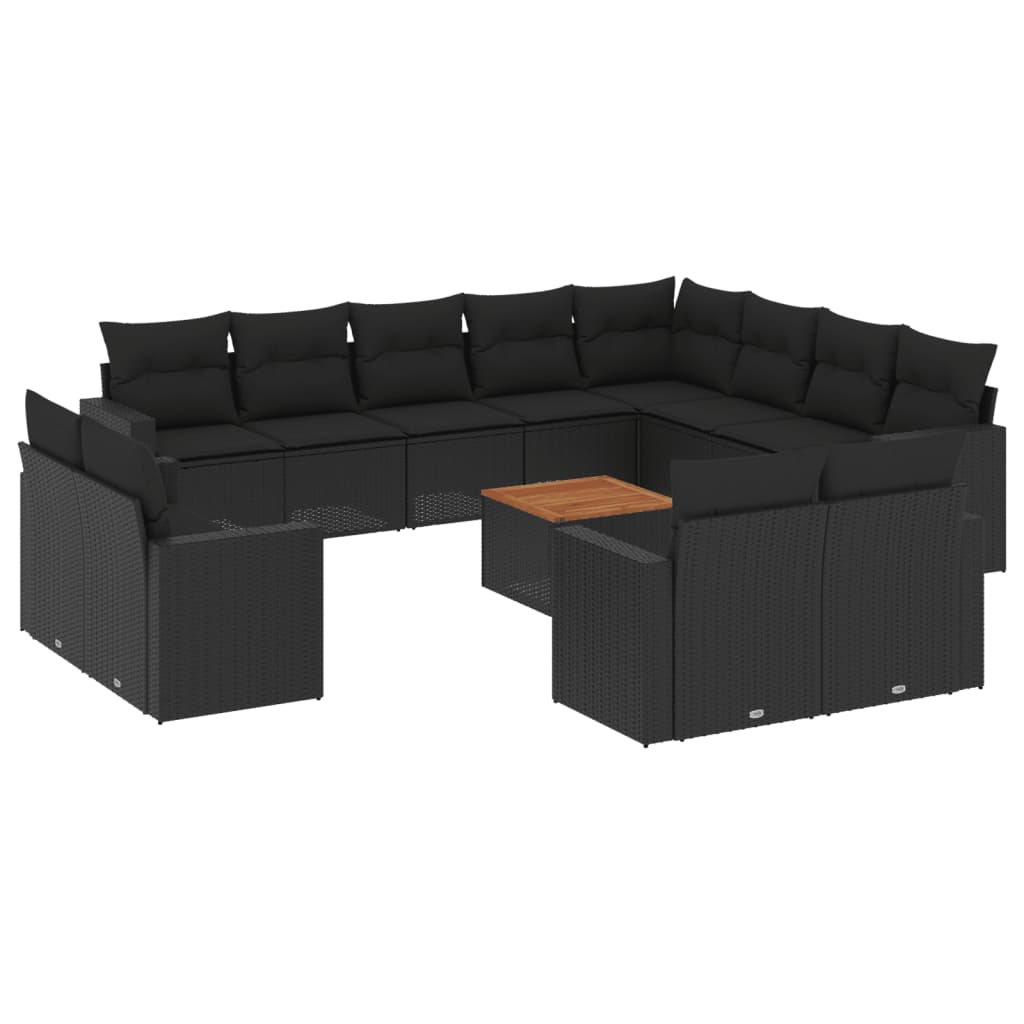 13-delige Loungeset met kussens poly rattan zwart