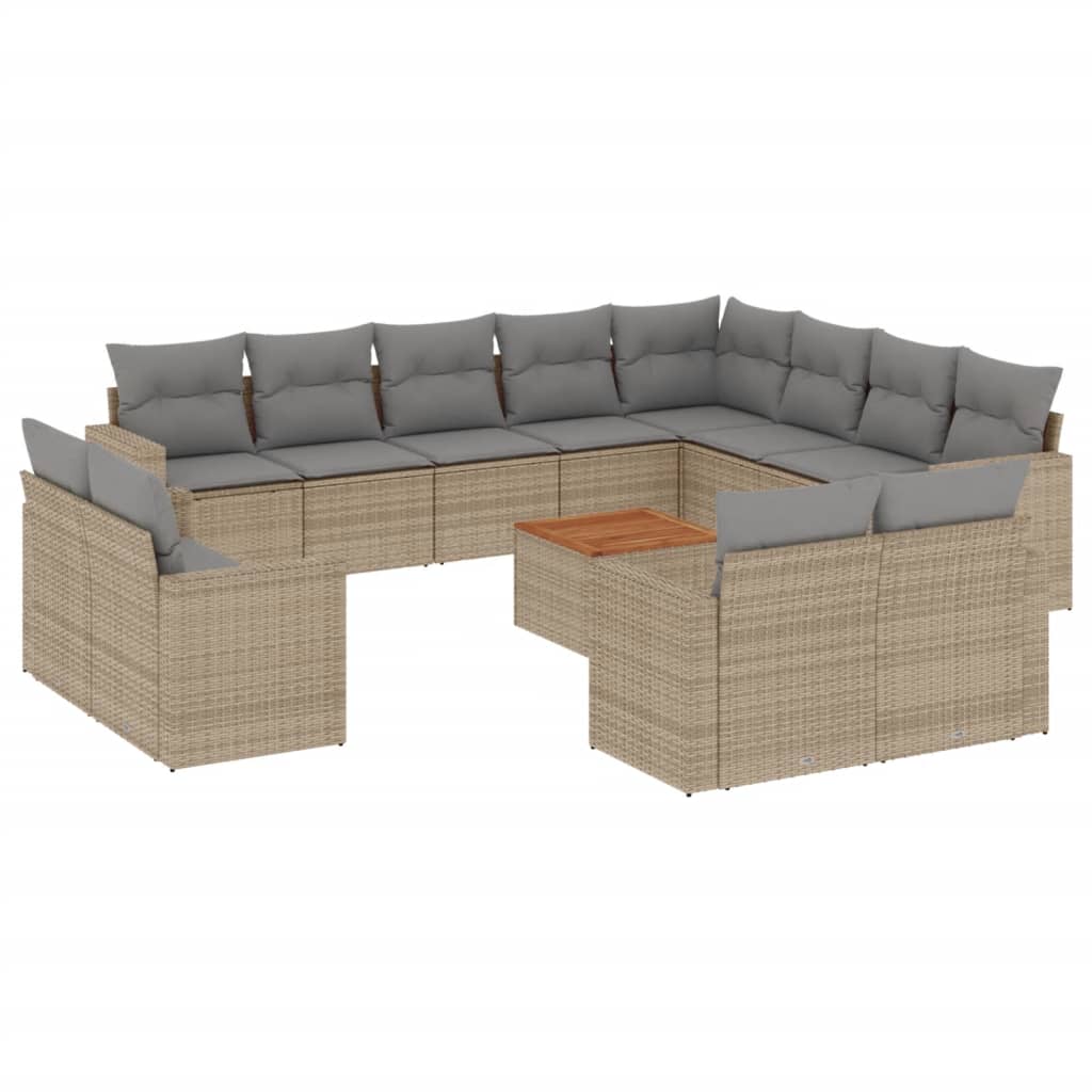 13-delige Loungeset met kussens poly rattan gemengd beige