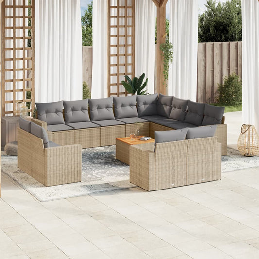 13-delige Loungeset met kussens poly rattan gemengd beige