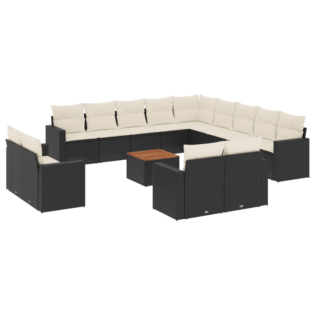 14-delige Loungeset met kussens poly rattan zwart