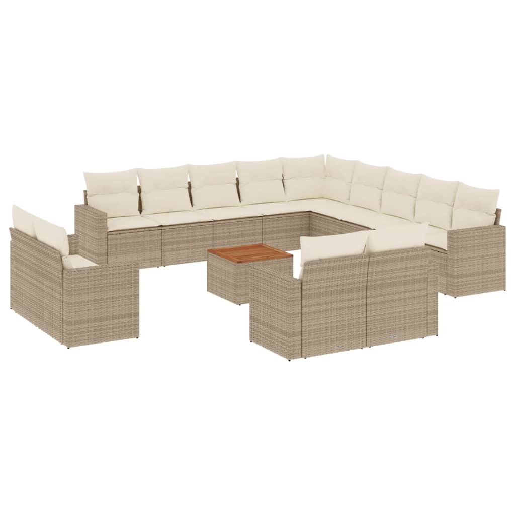 14-delige Loungeset met kussens poly rattan beige