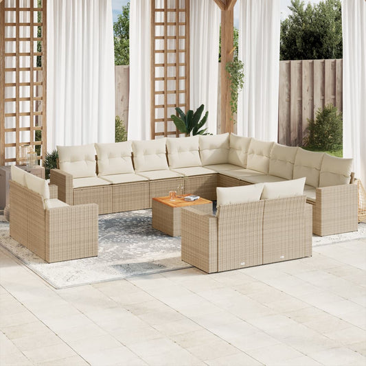 14-delige Loungeset met kussens poly rattan beige