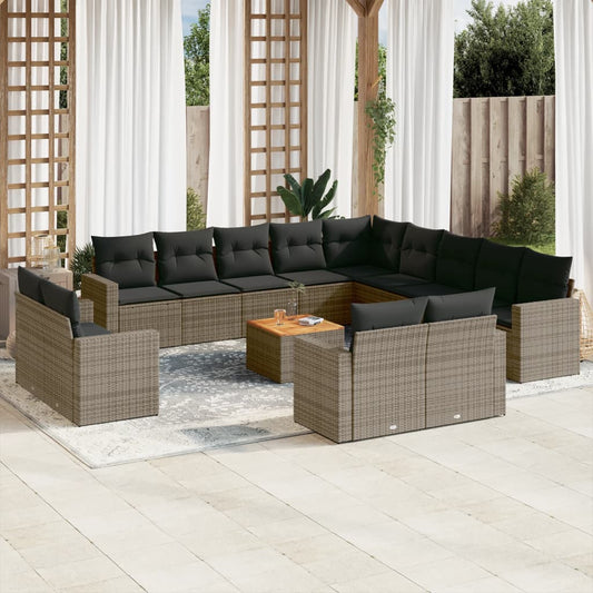 14-delige Loungeset met kussens poly rattan grijs