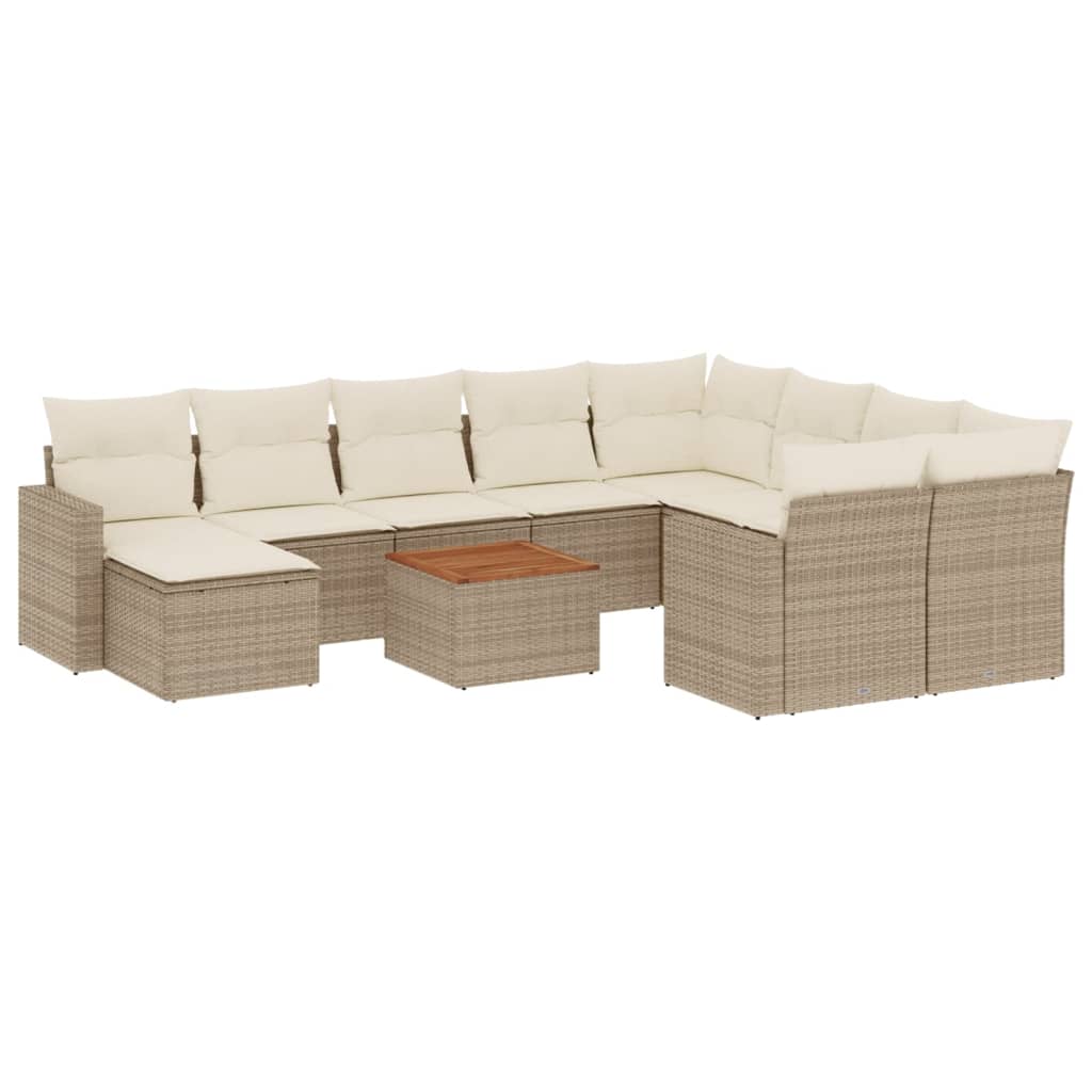 11-delige Tuinset met kussens poly rattan beige