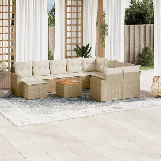 11-delige Tuinset met kussens poly rattan beige