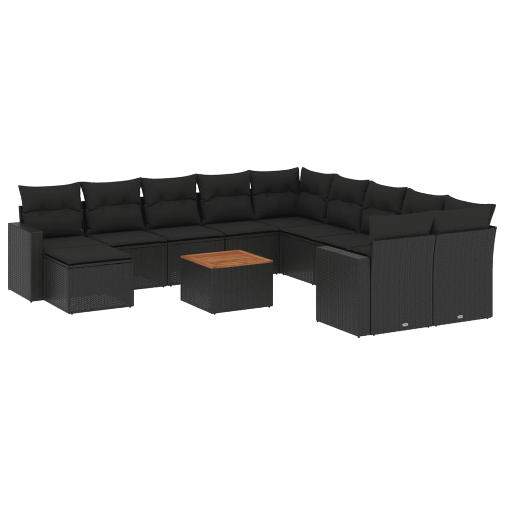 12-delige Loungeset met kussens poly rattan zwart Tuinsets | Creëer jouw Trendy Thuis | Gratis bezorgd & Retour | Trendy.nl