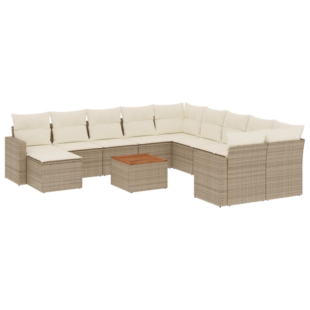 12-delige Loungeset met kussens poly rattan beige