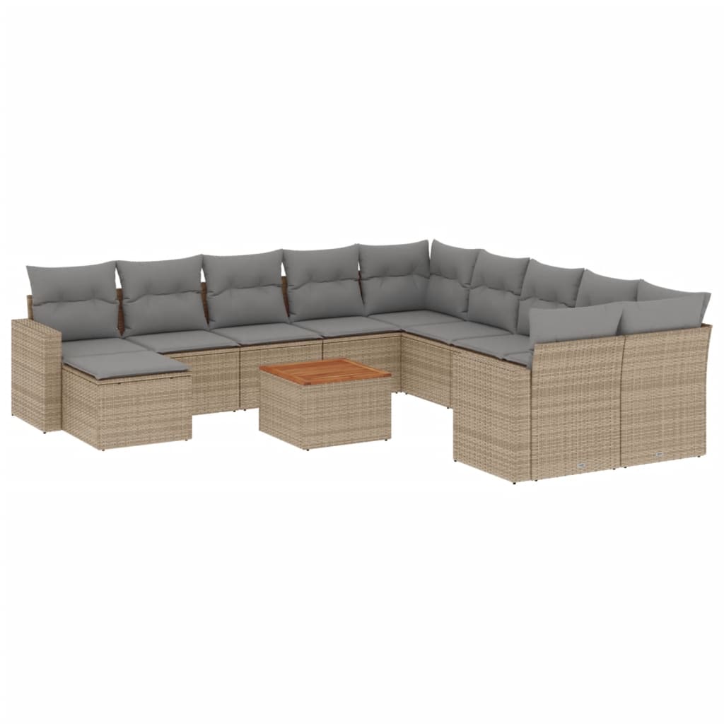 12-delige Loungeset met kussens poly rattan gemengd beige