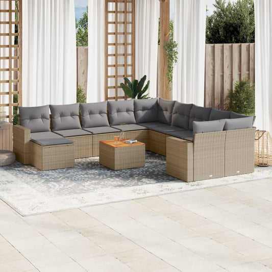 12-delige Loungeset met kussens poly rattan gemengd beige