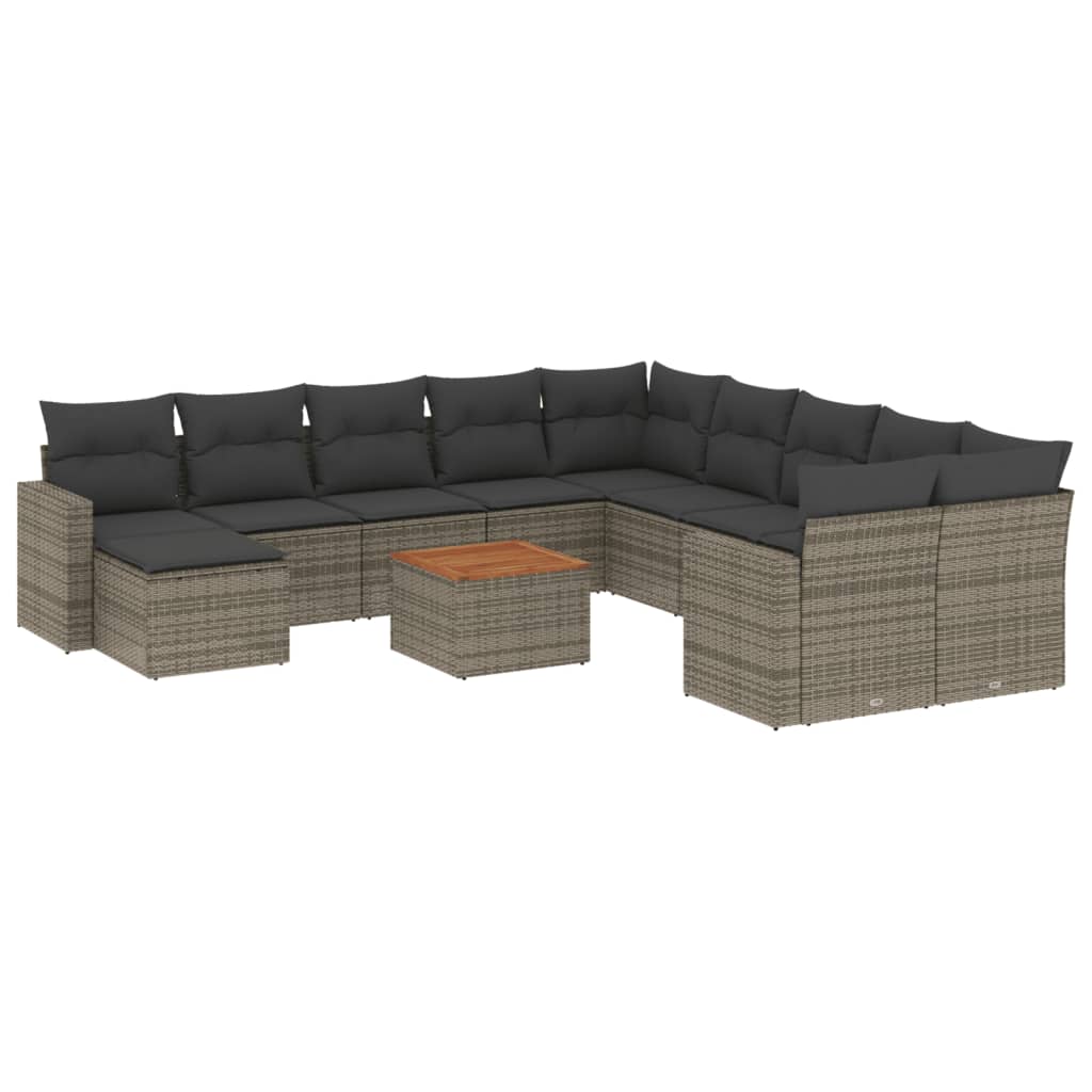 12-delige Loungeset met kussens poly rattan grijs