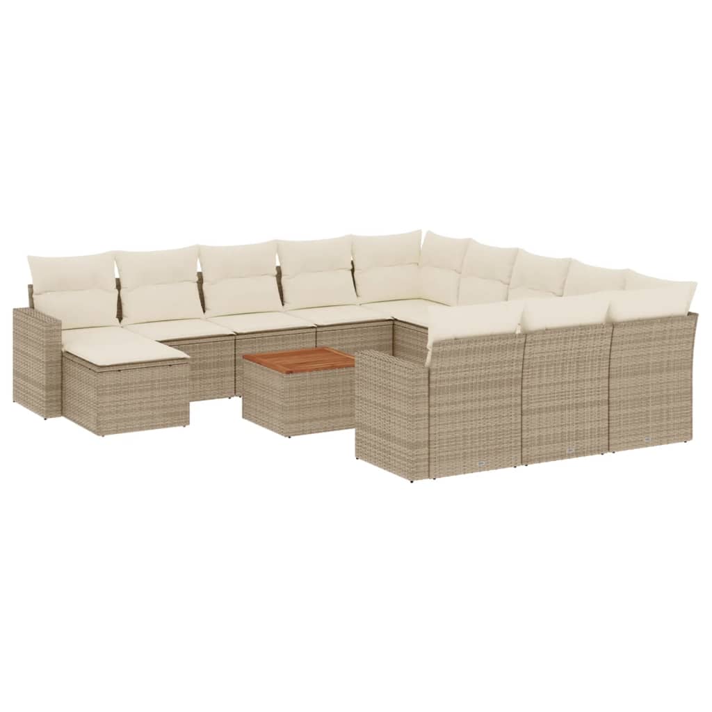 13-delige Loungeset met kussens poly rattan beige