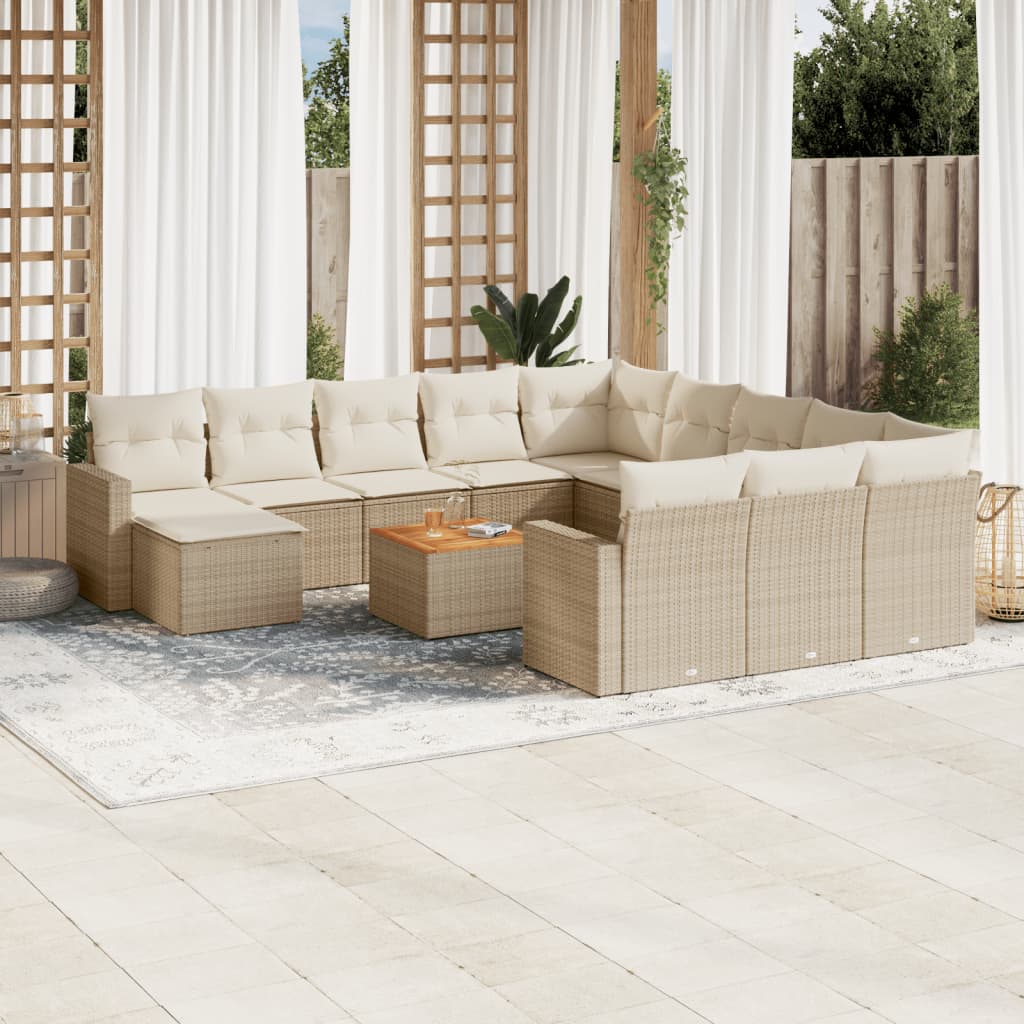 13-delige Loungeset met kussens poly rattan beige