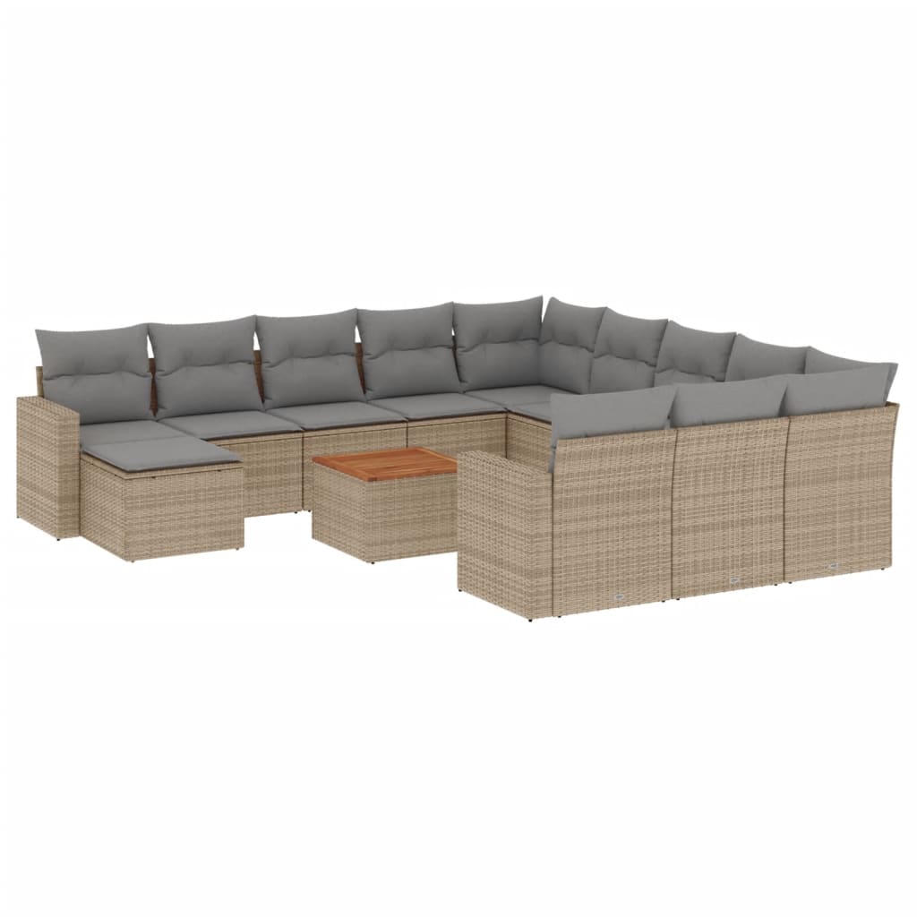 13-delige Loungeset met kussens poly rattan gemengd beige