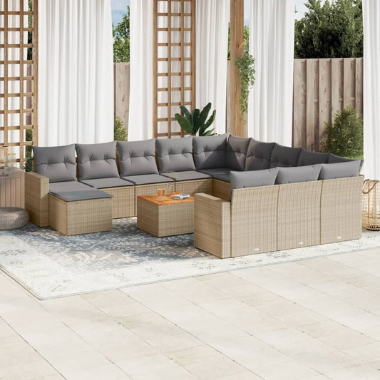 13-delige Loungeset met kussens poly rattan gemengd beige