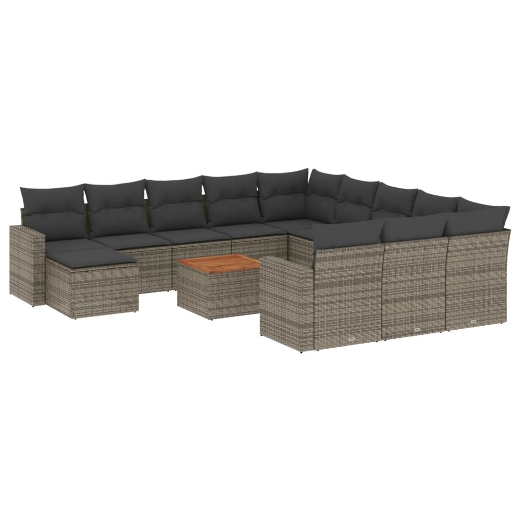 13-delige Loungeset met kussens poly rattan grijs