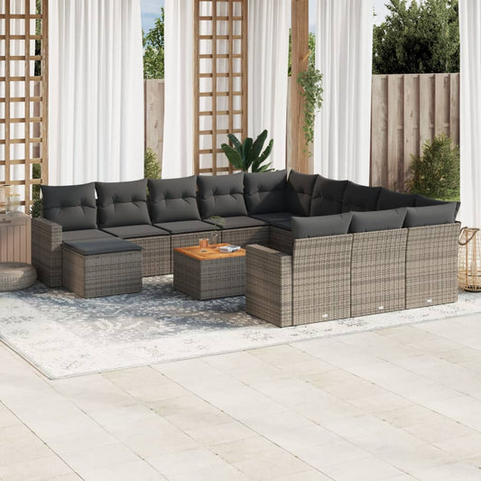 13-delige Loungeset met kussens poly rattan grijs